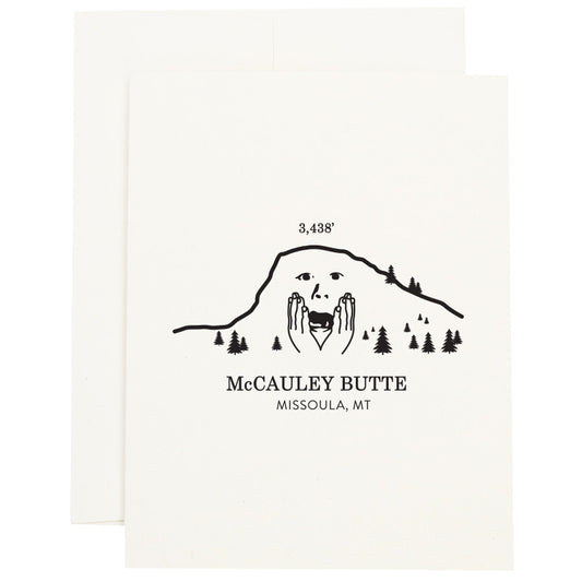 An image of a worried McCauley Butte in Missoula, Montana on a greeting card.