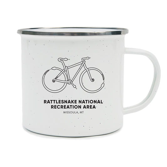 Mountain Bike made out of snakes to represent the Rattlesnake National Recreation Area near Missoula, MT on a camping mug.