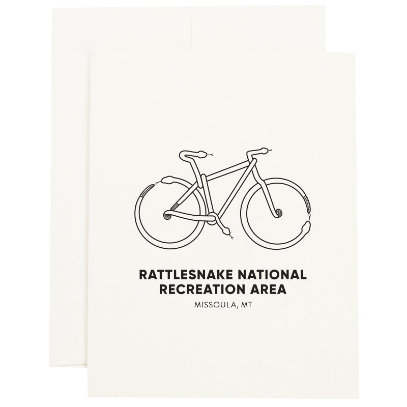Mountain Bike made out of snakes to represent the Rattlesnake National Recreation Area near Missoula, MT on a greeting card.