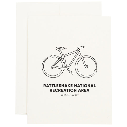 Mountain Bike made out of snakes to represent the Rattlesnake National Recreation Area near Missoula, MT on a greeting card.