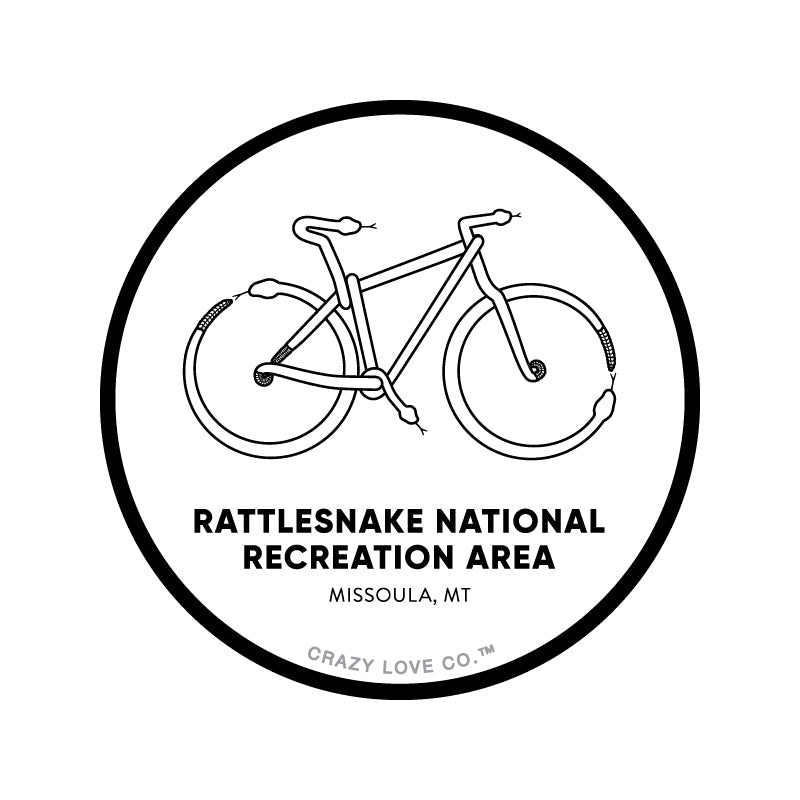 Mountain Bike made out of snakes to represent the Rattlesnake National Recreation Area near Missoula, MT on a sticker.